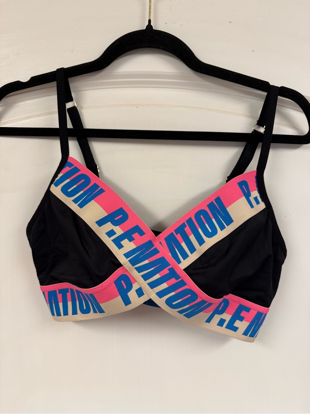 P.E Nation Logo Band Sports Bra Black Pink Blue Size L/G